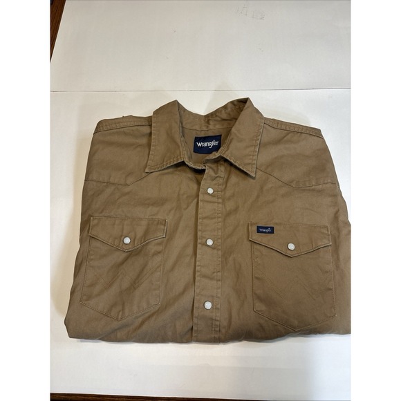 Wrangler Button Down Shirt Mens 2XL Pearl Snap Brown Cotton Brushpopper Heavy - Picture 1 of 8